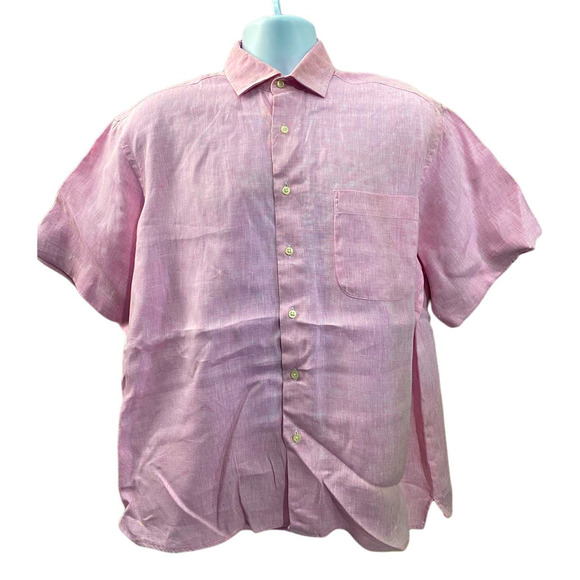 Peter Millar Linen Short sleeve button up shirt Pink 29x24 - Picture 1 of 10